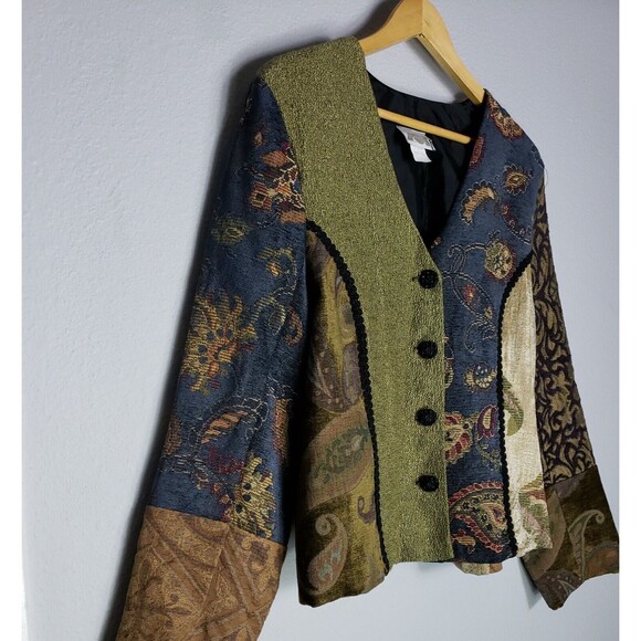 Vintage NWT Zoe California Womens XL Wool Blends Patchwork Tapestry Jacket 1561 - Picture 3 of 7